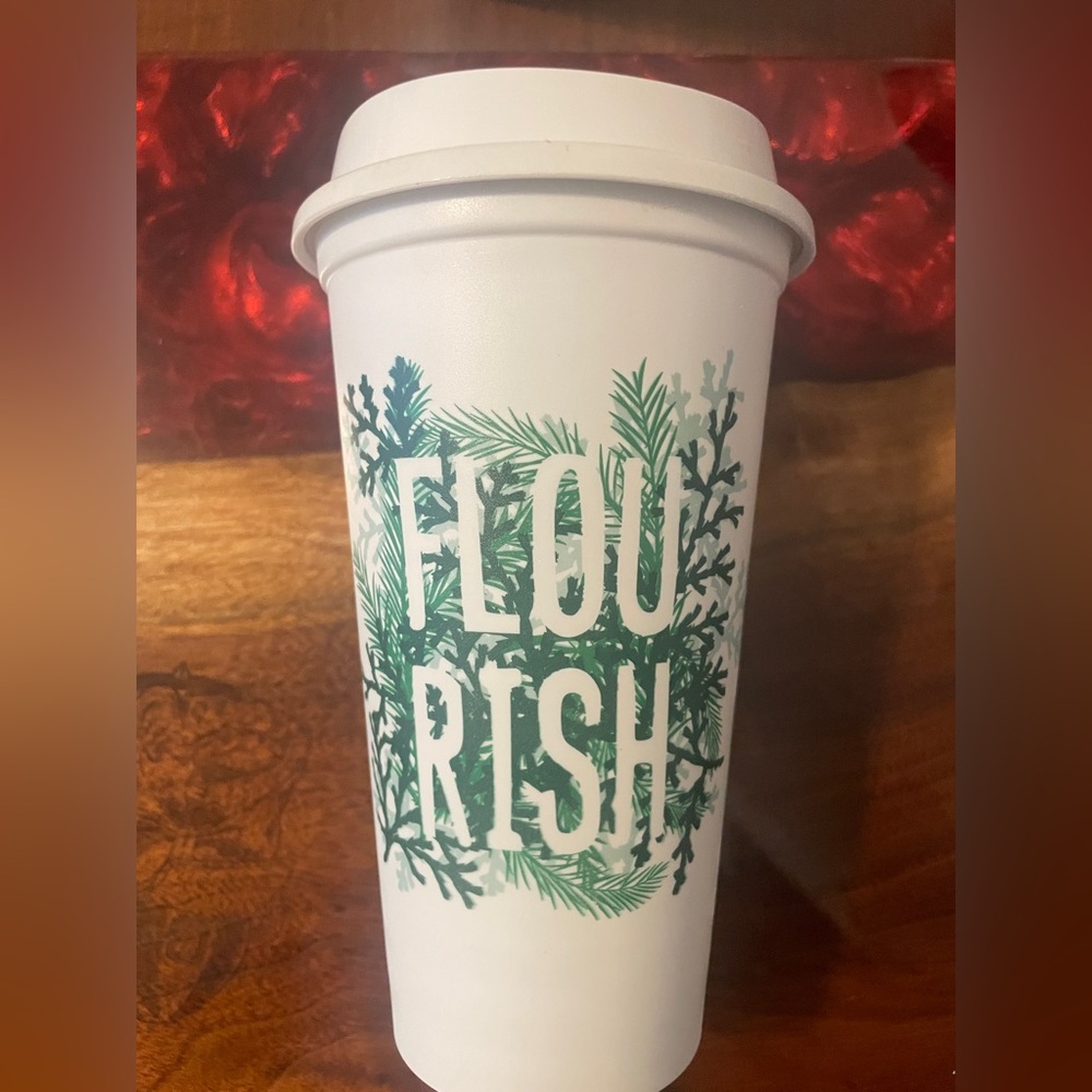 2014 FLOURISH Green Starbucks Tumbler Coffee Reusable Plastic Travel Cup 16 oz